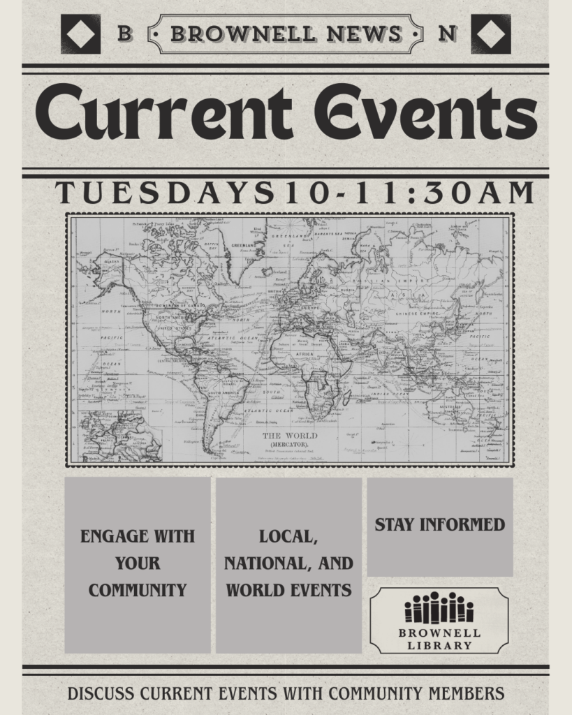 Current Events Discussion Group - Tuesdays at 10am