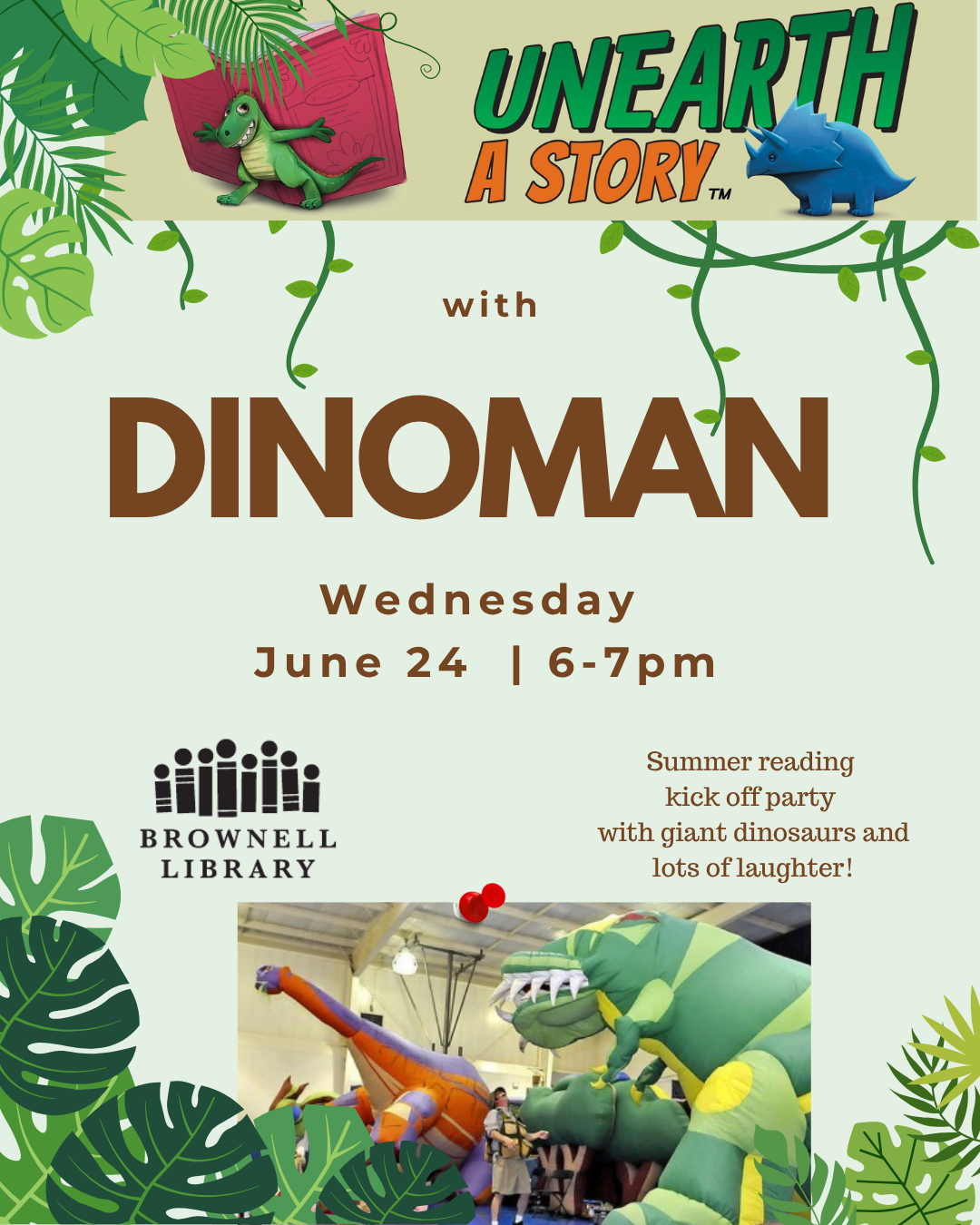 Unearth a Story kick off party with Dinoman on Wed. June 24 from 6-7pm