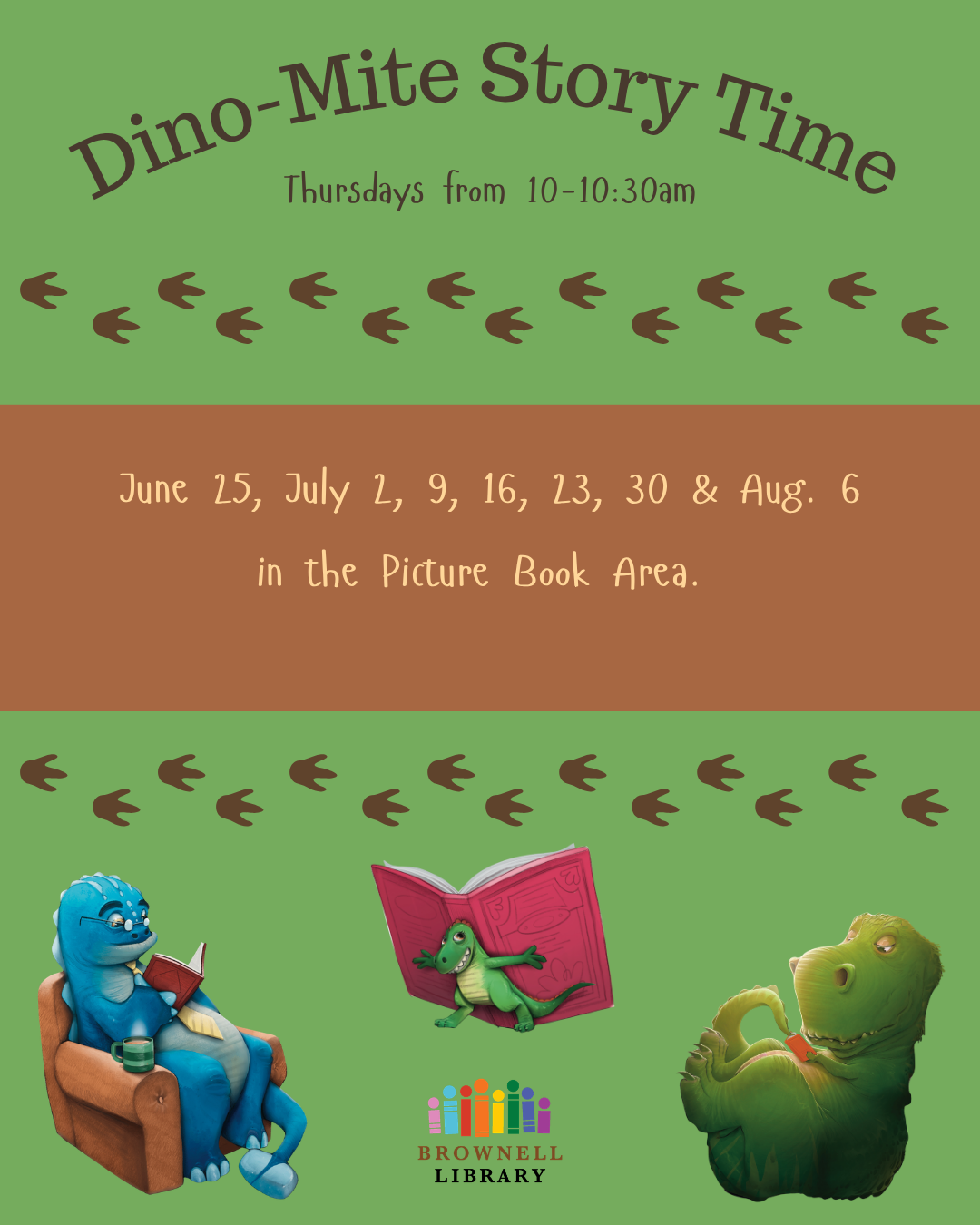 Dino-mite Story Time, Thursdays in June from 10-10:30am