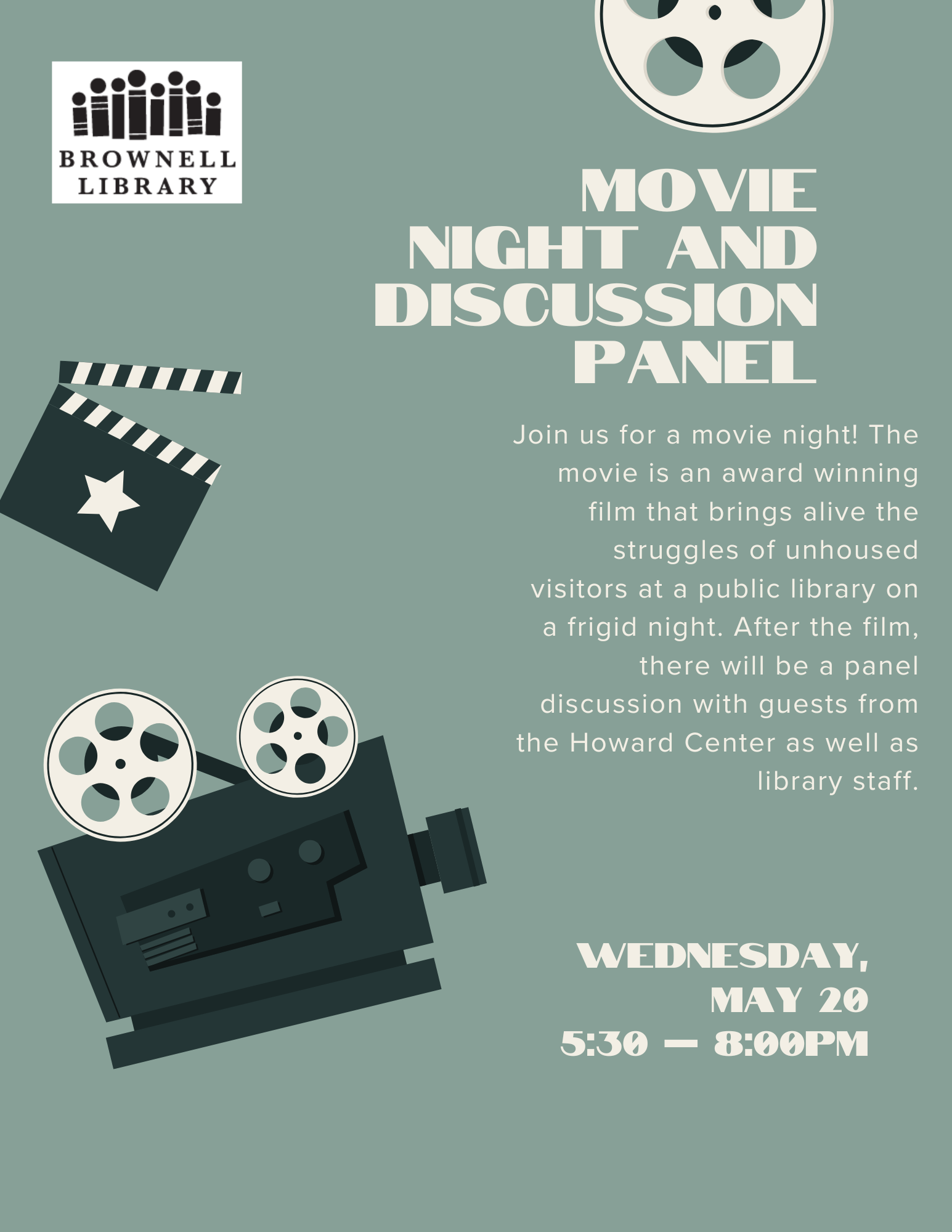 Adult Movie Night with special guests from the Howard Center Wednesday, May 20⋅5:30 – 8:00pm
