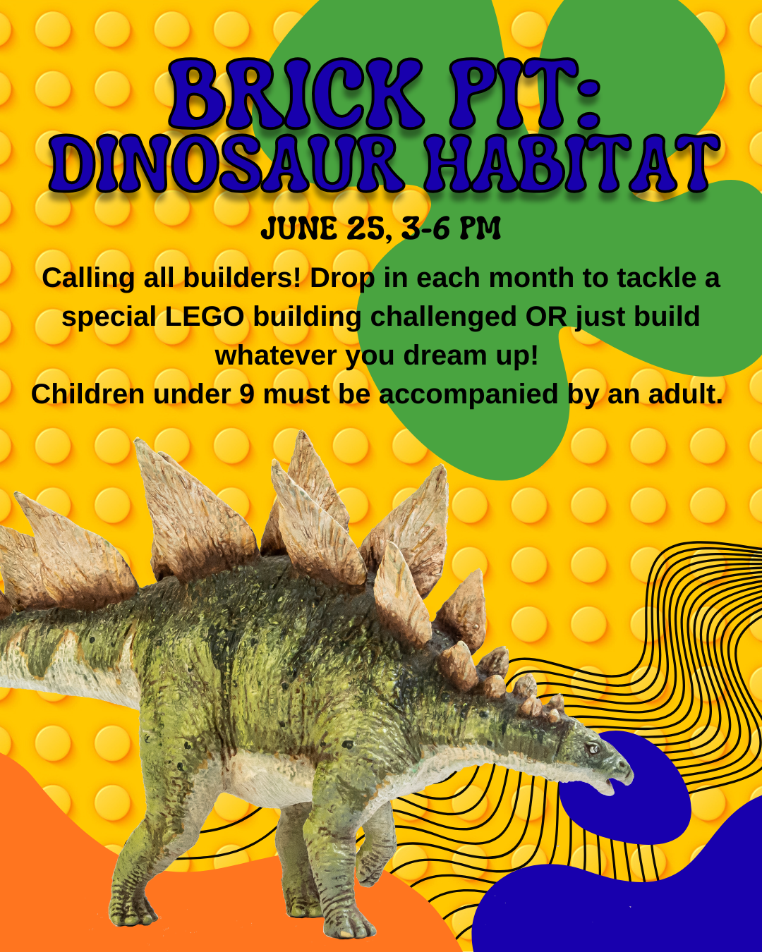 Tackle a Lego building challenge or build creatively at Brick Pit on June 25, 3-6pm.