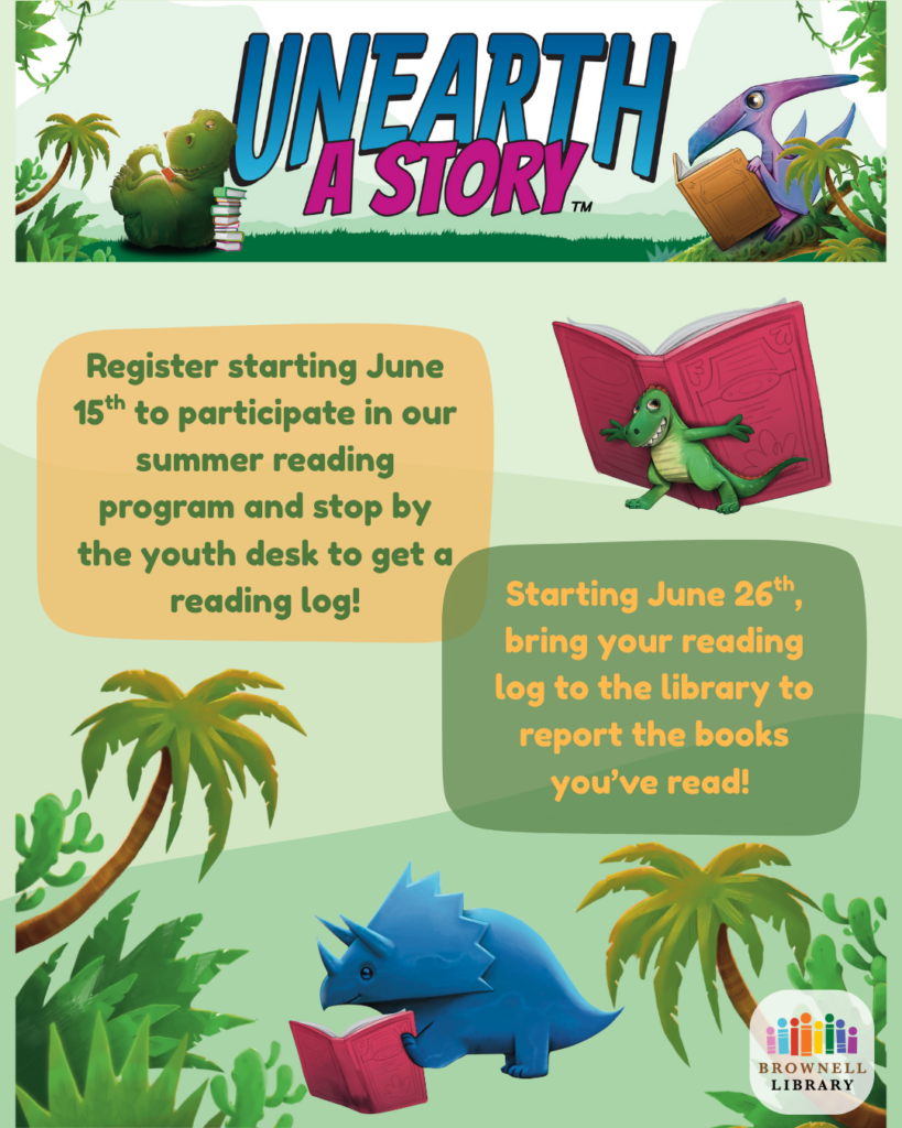 Summer reading registration starts June 15th. Starting June 24th, earn prizes for reading!