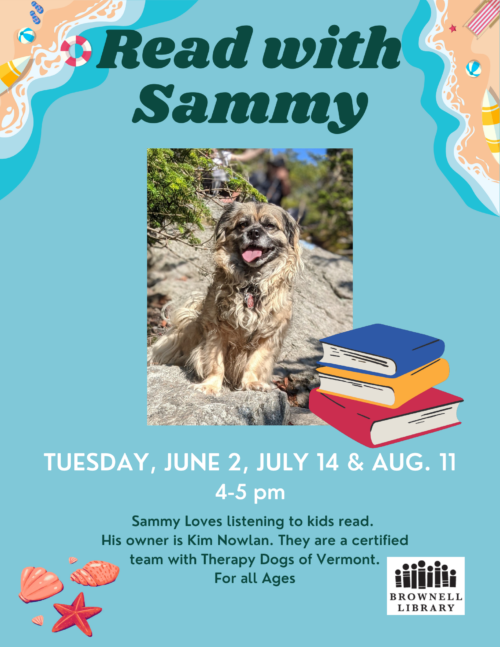 Read wit Sammy on Tuesdays July 14 & Aug.11 from 4-5pm